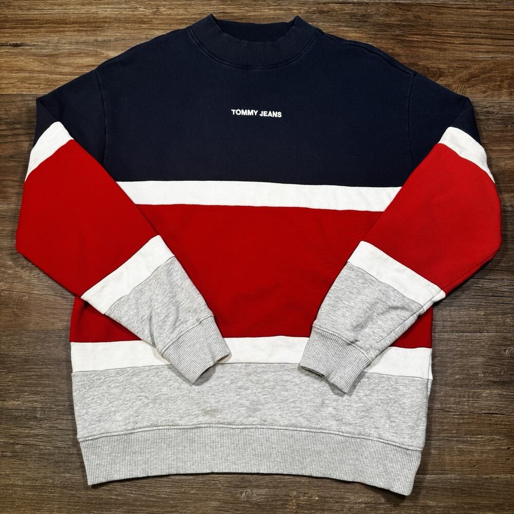 Tommy Jeans Colorblock Crewneck Sweatshirt Men’s Small Red Navy Gray Logo